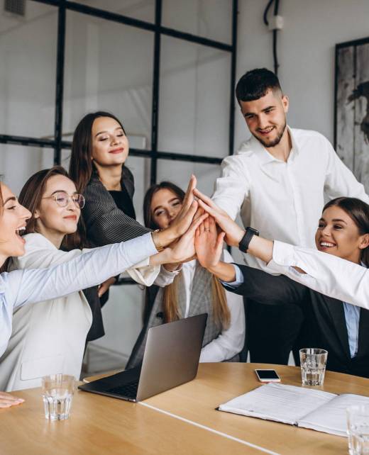 Group of people working out business plan in an office